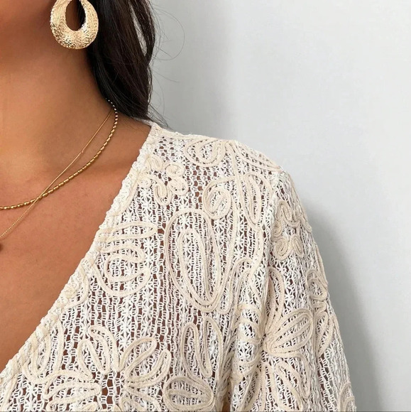 Women's Fall Front Tie Long Sleeve Cropped Casual Blous - Picture 6 of 6